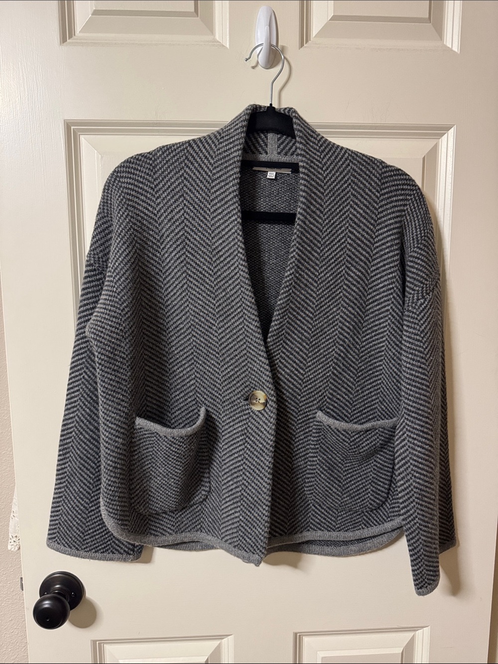 Madewell Gray Herringbone Knit Shawl-Collar Cardigan
